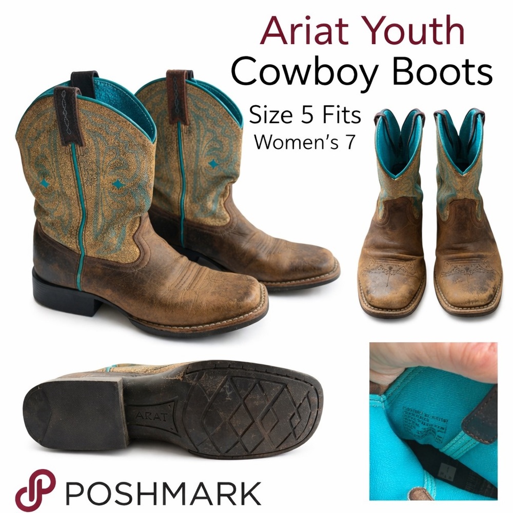 Ariat Youth Cowboy Boots Size 5 Fits Women’s 7 Brown Western Boots